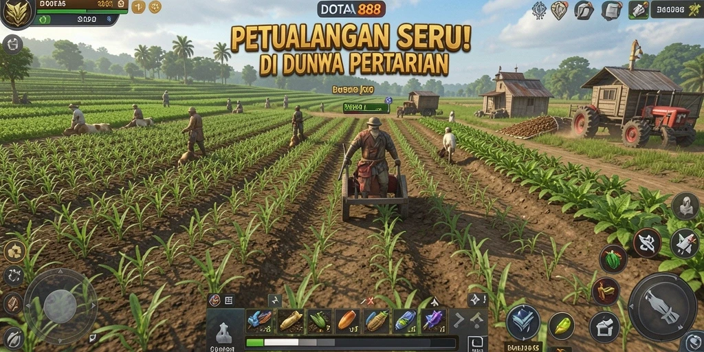 Screenshot DOTA88 menampilkan aksi bertani yang seru dan interaksi sosial.