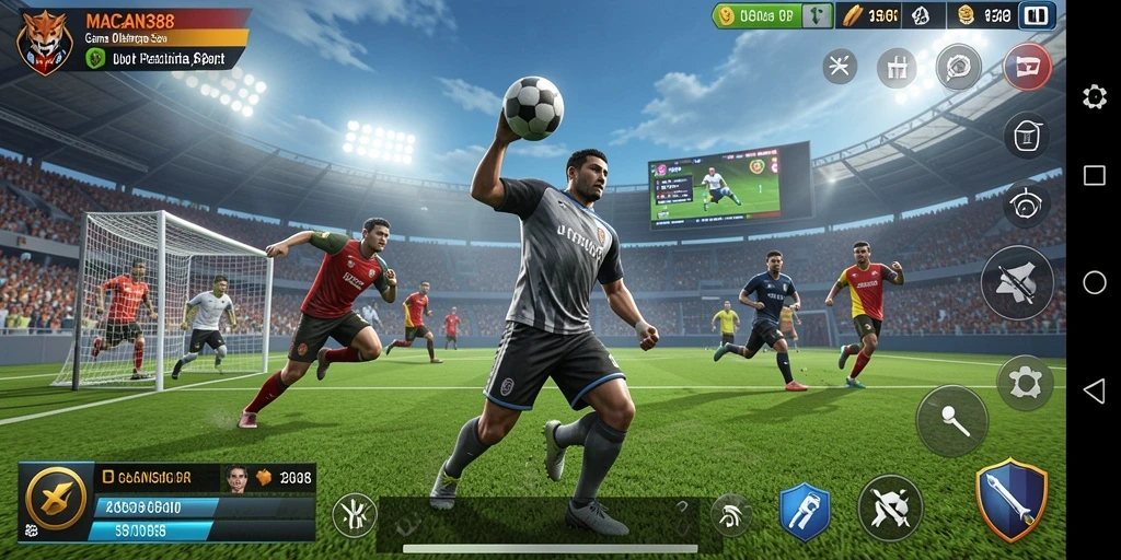 Screenshot menampilkan aksi seru dalam pertandingan olahraga di MACAN388.